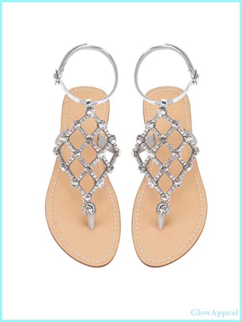 Rhinestone Flat Sandals T-Strap Thong Ankle Buckle Wedding Shoes